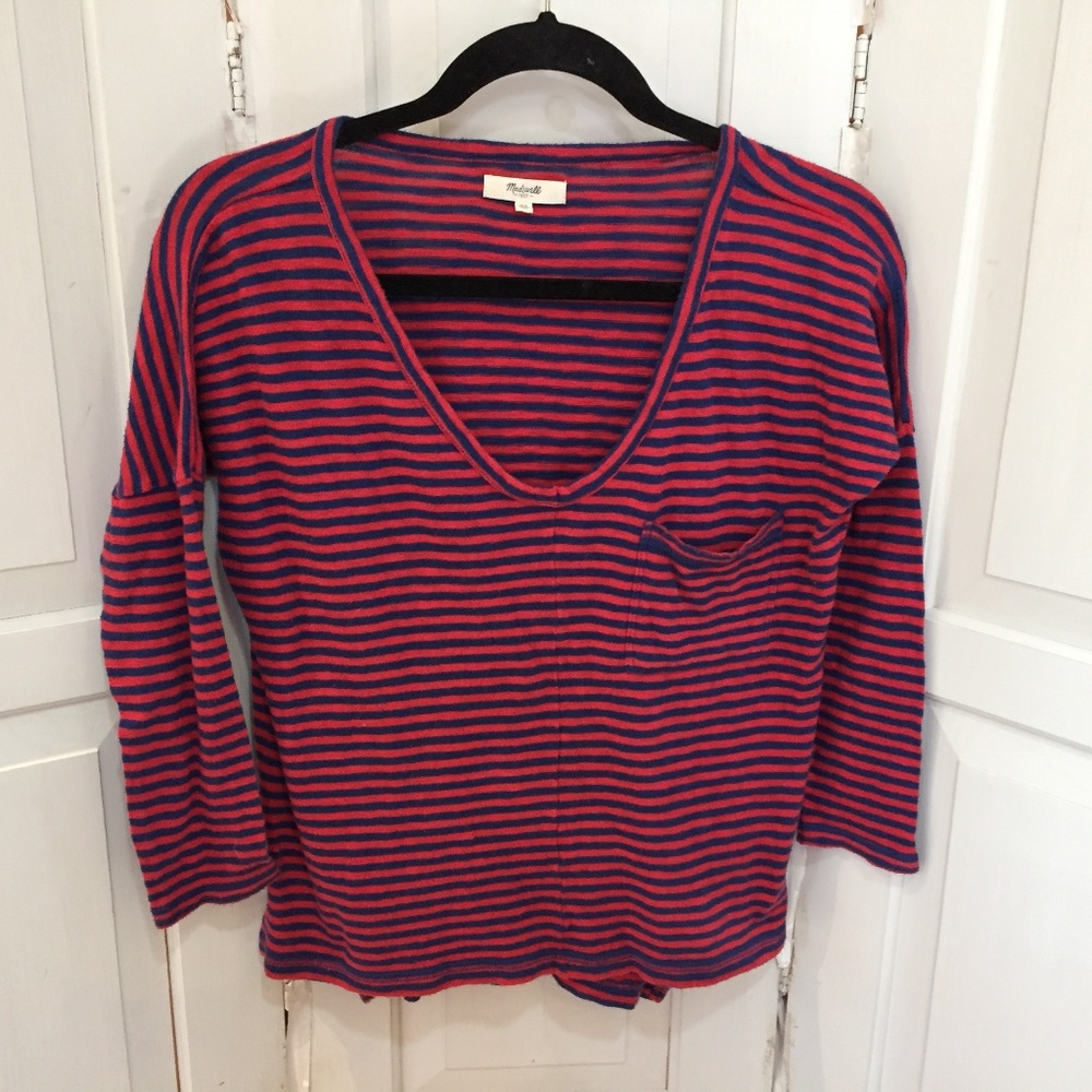 ❤️ Madewell Red & Blue Striped Tee
